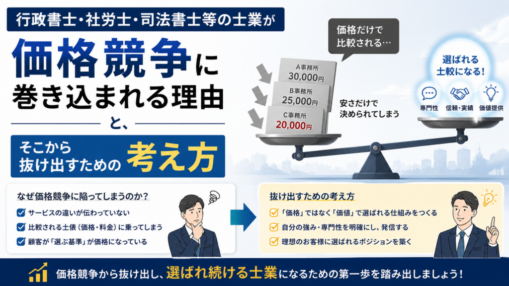 行政書士・社労士・司法書士等の士業が価格競争に巻き込まれる理由と、そこから抜け出すための考え方