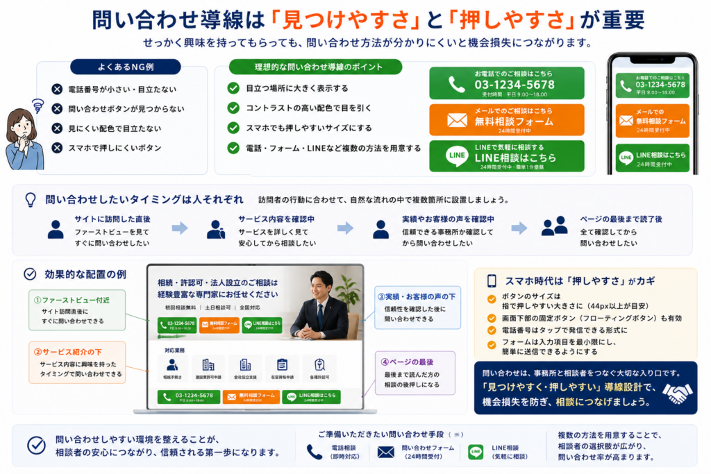 問い合わせ導線は見つけやすさと押しやすさが重要