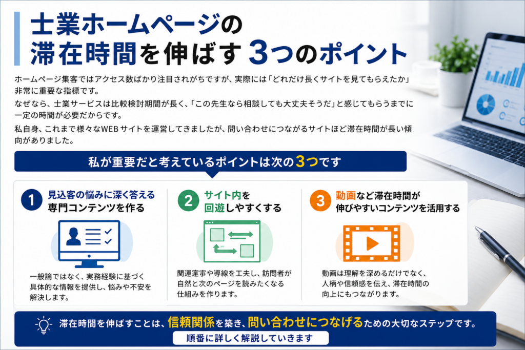 士業サイトで滞在時間を伸ばす方法